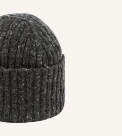 Grey Donegal Ribbed Merino Knit Cap -Drakes Shop DR1AG121581 03600 3