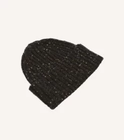 Dark Brown Donegal Ribbed Merino Knit Cap -Drakes Shop DR1AG121581 11300 4