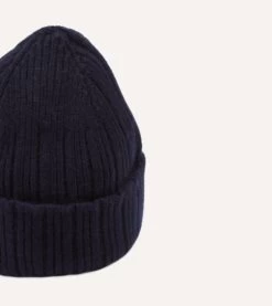 Navy Angora Lambswool Ribbed Knit Cap -Drakes Shop DR1AG122686 01250 4