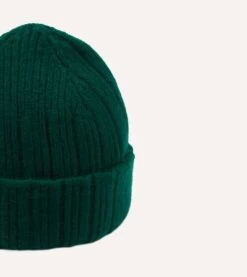 Green Angora Lambswool Ribbed Knit Cap -Drakes Shop DR1AG122686 02400 4