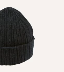Dark Grey Angora Lambswool Ribbed Knit Cap 8 Dark Grey Angora Lambswool Ribbed Knit Cap -Drakes Shop DR1AG122686 03600 4