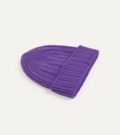 Purple Angora Lambswool Ribbed Knit Cap -Drakes Shop DR1AG122686 04900 2