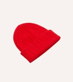 Red Angora Lambswool Ribbed Knit Cap -Drakes Shop DR1AG122686 05700 3