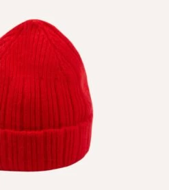 Red Angora Lambswool Ribbed Knit Cap -Drakes Shop DR1AG122686 05700 4