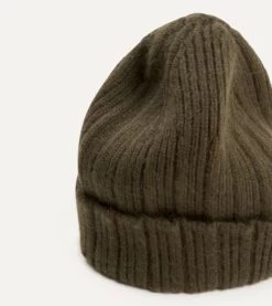 Khaki Green Angora Lambswool Ribbed Knit Cap -Drakes Shop DR1AG122686 06400 3