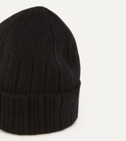 Black Angora Lambswool Ribbed Knit Cap -Drakes Shop DR1AG122686 07100 3