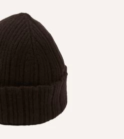 Brown Angora Lambswool Ribbed Knit Cap -Drakes Shop DR1AG122686 10300 4