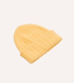 Yellow Angora Lambswool Ribbed Knit Cap -Drakes Shop DR1AG122686 12500 3