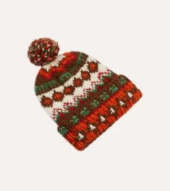 Chamula For Drake's Red Fairisle Merino Knit Cap -Drakes Shop DR1AG122812 03301 3
