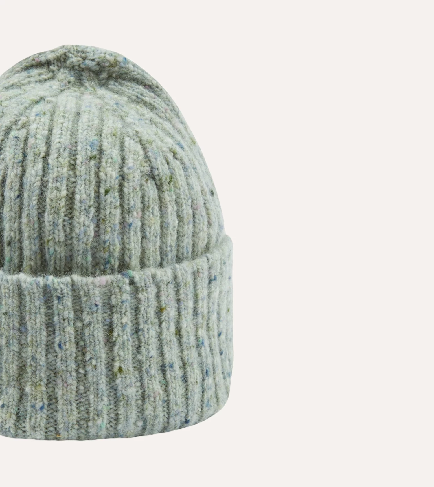 ALD / Drake's Grey Donegal Ribbed Knit Beanie 6 ALD / Drake's Grey Donegal Ribbed Knit Beanie - Image 4