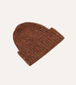 ALD / Drake's Brown Donegal Ribbed Knit Beanie -Drakes Shop DR1AG123668 02800 3