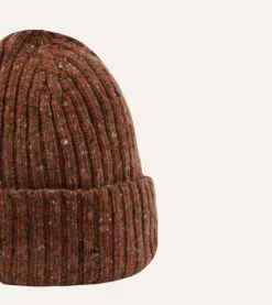 ALD / Drake's Brown Donegal Ribbed Knit Beanie -Drakes Shop DR1AG123668 02800 4