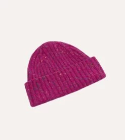ALD / Drake's Fuchsia Donegal Ribbed Knit Beanie -Drakes Shop DR1AG123668 03990 3