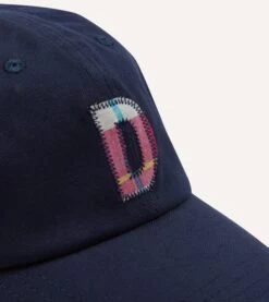 Navy Madras 'D' Appliqué Cotton Twill Baseball Cap -Drakes Shop DR1AG224072 01 400 3