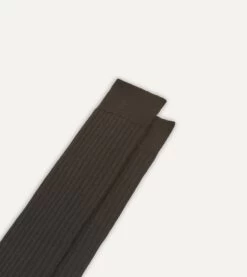 Black Wool Over-the-Calf Socks -Drakes Shop DR1AJ121425 01100 3