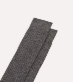 Grey Wool Over-The-Calf Socks -Drakes Shop DR1AJ121425 03600 3