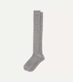 Light Grey Wool Over-The-Calf Socks -Drakes Shop DR1AJ121425 04600 4