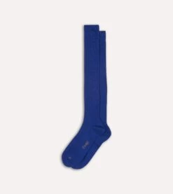 Royal Blue Wool Over-the-Calf Socks -Drakes Shop DR1AJ121425 09200 4