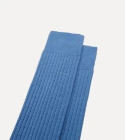 Sky Blue Wool Over-the-Calf Socks -Drakes Shop DR1AJ121425 11200 3