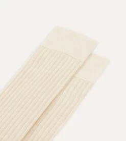 Ecru Wool Over-the-Calf Socks -Drakes Shop DR1AJ121425 15050 3