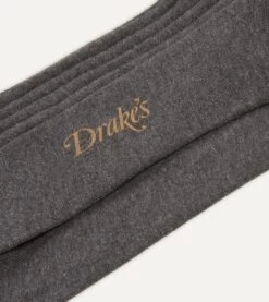 Mid-Grey Cotton Over-the-Calf Socks 7 Mid-Grey Cotton Over-the-Calf Socks -Drakes Shop DR1AJ121435 02600 2