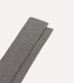 Mid-Grey Cotton Over-the-Calf Socks 8 Mid-Grey Cotton Over-the-Calf Socks -Drakes Shop DR1AJ121435 02600 3