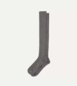 Mid-Grey Cotton Over-the-Calf Socks 9 Mid-Grey Cotton Over-the-Calf Socks -Drakes Shop DR1AJ121435 02600 4