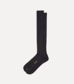 Dark Navy Cotton Over-the-Calf Socks -Drakes Shop DR1AJ121435 03200 4