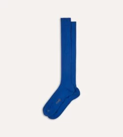 Royal Blue Cotton Over-the-Calf Socks -Drakes Shop DR1AJ121435 04200 4
