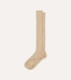 Oatmeal Cotton Over-the-Calf Socks -Drakes Shop DR1AJ121435 06600 4