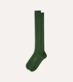 Green Cotton Over-the-Calf Socks -Drakes Shop DR1AJ121435 07400 4