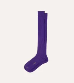Purple Cotton Over-the-Calf Socks -Drakes Shop DR1AJ121435 08900 4