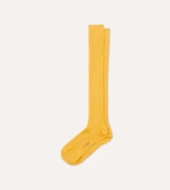 Yellow Cotton Over-the-Calf Socks 9 Yellow Cotton Over-the-Calf Socks -Drakes Shop DR1AJ121435 12500 4