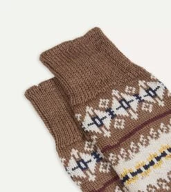 Brown Fair Isle Wool Cotton Socks -Drakes Shop DR1AJ2 22231 05 660 2