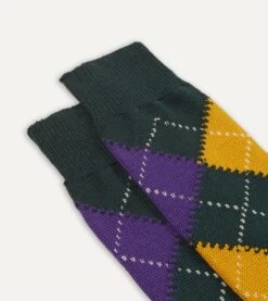 Green Argyle Wool Cotton Socks -Drakes Shop DR1AJ2 22802 02 401 3