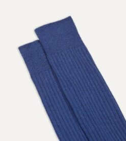 Blue Wool Mid-Calf Socks -Drakes Shop DR1AJ221426 03 3