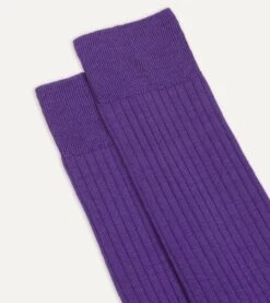 Purple Wool Mid-Calf Socks -Drakes Shop DR1AJ221426 06 3