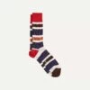 Red And Navy Cotton Striped Sports Socks -Drakes Shop DR1AJ223133 02662 1