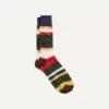 Navy And Green Cotton Striped Sports Socks -Drakes Shop DR1AJ223134 02662 1