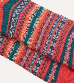 RoToTo Red Cotton Fair Isle Socks -Drakes Shop DR1AJ223655 01701 3