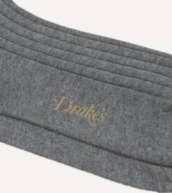 Grey Cotton Mid-Calf Socks -Drakes Shop DR1AJ224196 02600 2