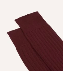 Burgundy Cotton Mid-Calf Socks -Drakes Shop DR1AJ224196 14700 3