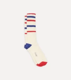Ecru, Red And Navy Striped Sport Socks
