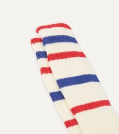 Ecru, Red And Navy Striped Sport Socks -Drakes Shop DR1AJ3 22404 01 050 3