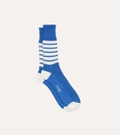 Blue And White Striped Cotton Sports Sock