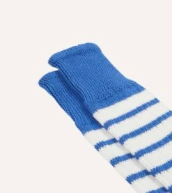 Blue And White Striped Cotton Sports Sock -Drakes Shop DR1AJ3 24085 02 202 3