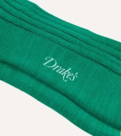 Green And Yellow Striped Cotton Sports Sock -Drakes Shop DR1AJ3 24085 03 402 2