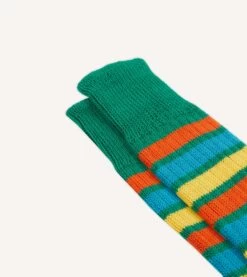 Green And Yellow Striped Cotton Sports Sock -Drakes Shop DR1AJ3 24085 03 402 3