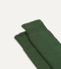 Forest Green Cotton Sports Socks -Drakes Shop DR1AJ322413 07400 3