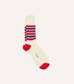 Ecru And Red Striped Cotton Sports Sock
